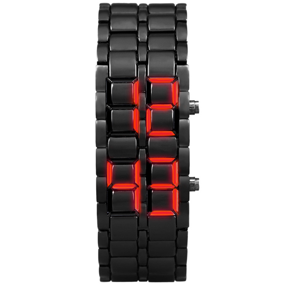 Mode Roestvrij Stalen Armband Horloge Mannen Vrouwen Lava Iron Samurai Metal LED Faceless Digitale Horloges relogio masculino Q4