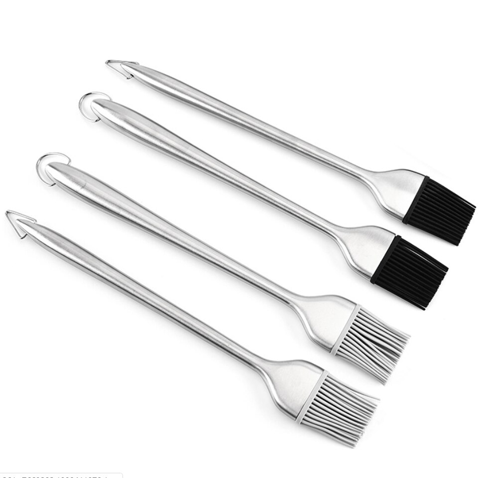 Barbecue Brush With Stainless Steel Hollow Handle BBQ Oil Brush Barbecue Tool Silicone Sweeper Barbeque Accessories