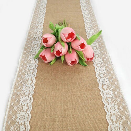 Aa hessian säckväv bordslöpare weding blomma spetsar naturlig rustik vintage dekor: 30 x 275 / D