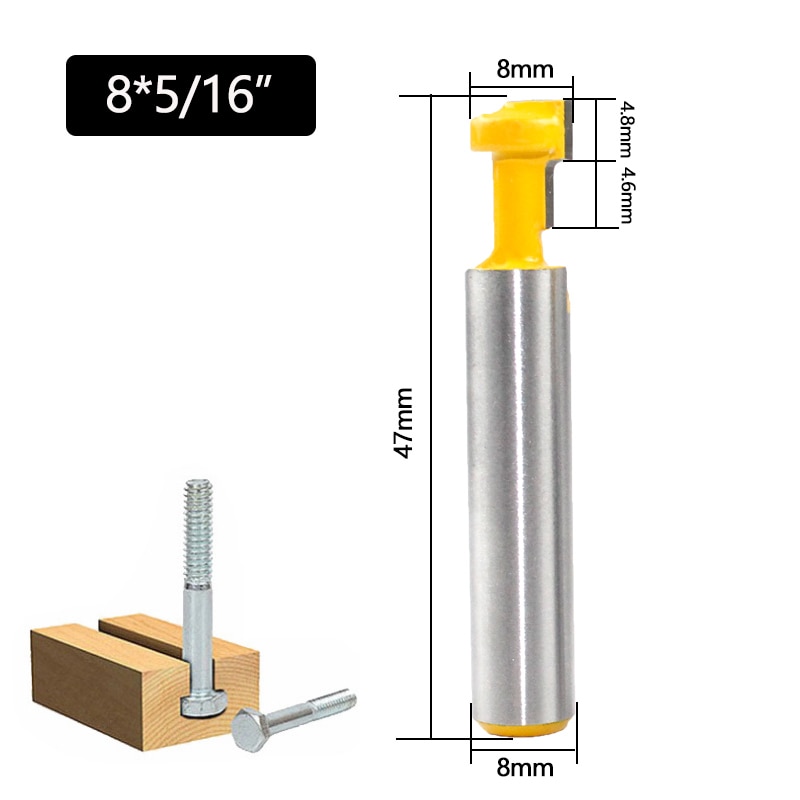 1pc 8mm skaft t-slot fræser bits sæt nøgle hul bits hex bolt t slids fræser til træ træbearbejdningsværktøj