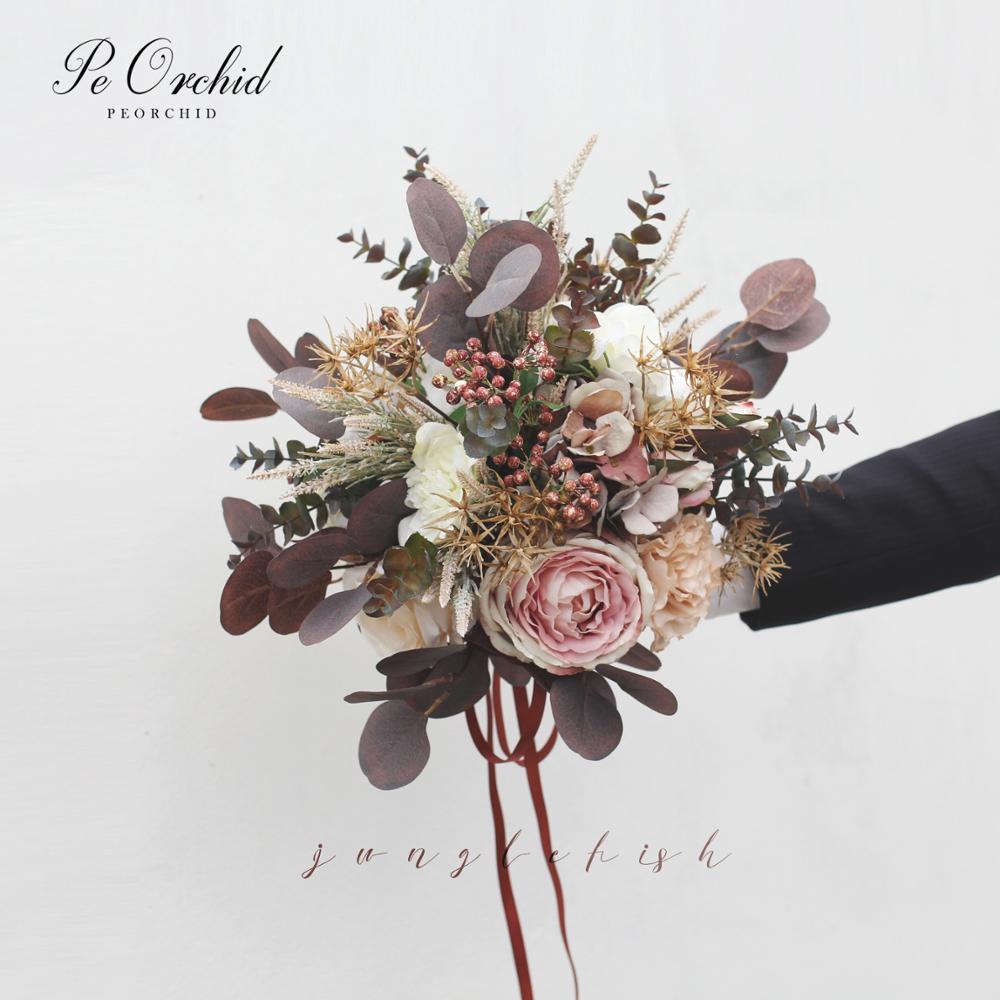Peorchid vintage bryllupsbuket til bruden eucalyptus bouquet de noiva colorido kunstige blomster kaster buket