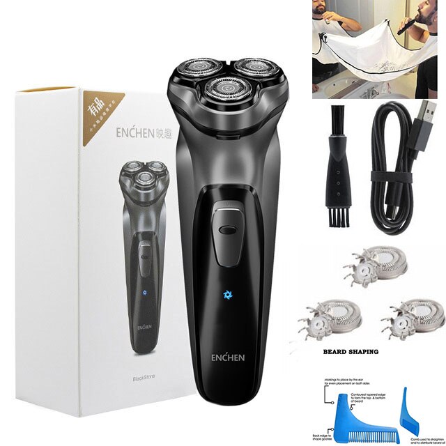 Enchen-Afeitadora eléctrica 3D para hombres, máquina de afeitar lavable tipo C, recargable por USB, cortadora de barba, Afeitadora eléctrica portátil: Negro