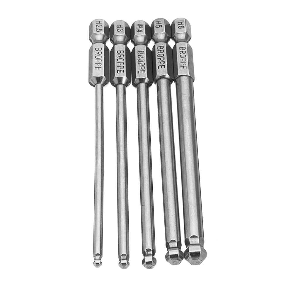 Broppe 5pcs/Set Ball Bit Screwdriver Drill Bits Screw Driver Bits Hex Shank Magnetic Spherical 1/4" Driver Bit 2.5/3/4/5/6mm