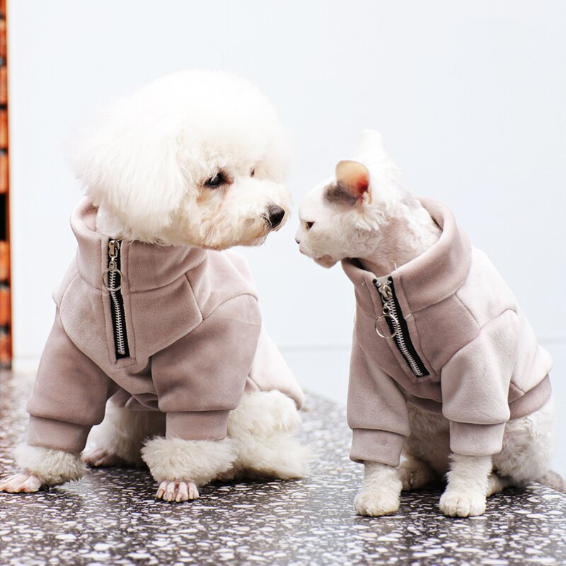 Ropa de invierno para mascotas, abrigo cálido para gato, chaqueta para perro Bulldog francés, chaleco suave para perros pequeños, medianos y grandes, traje Beige para gato