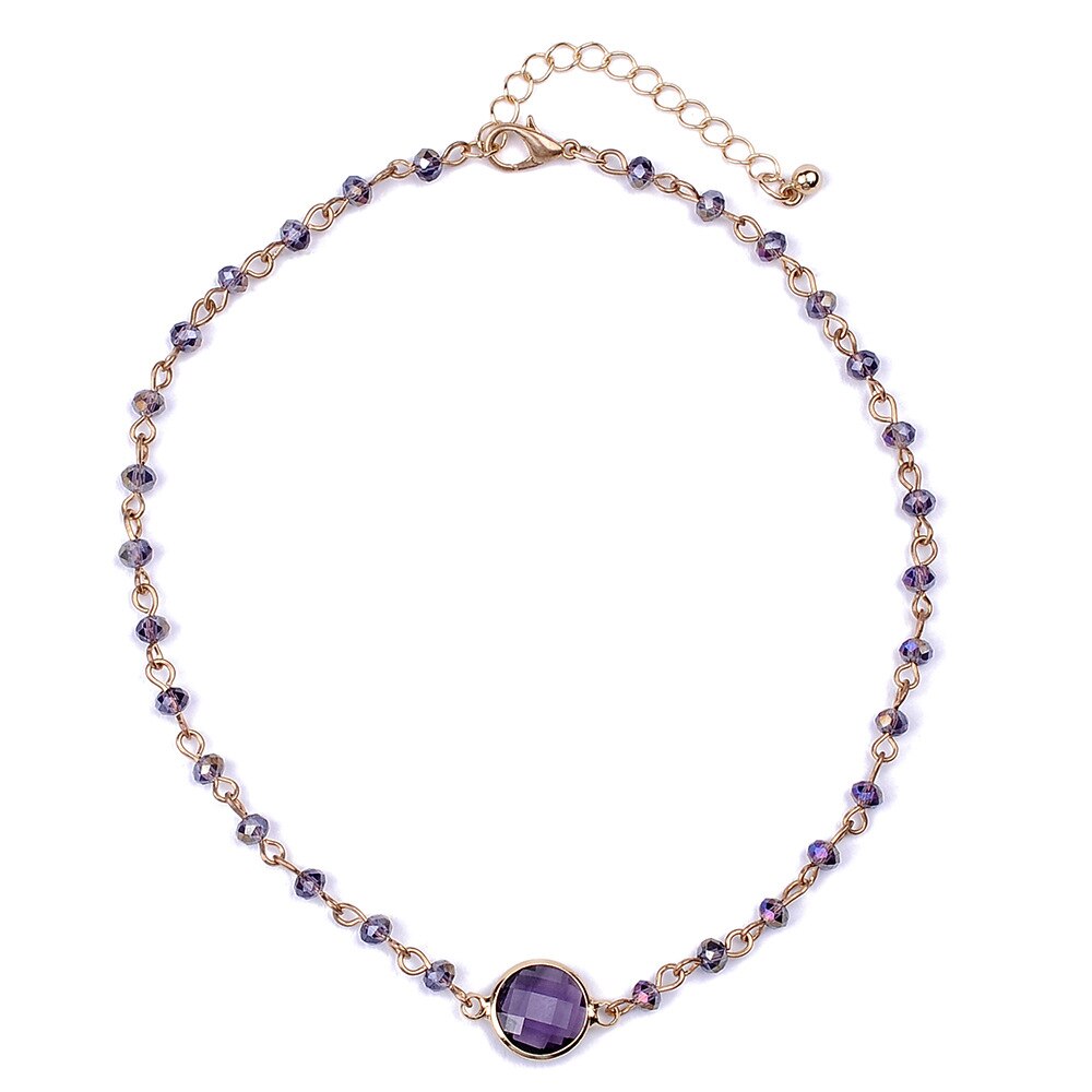 Grün Lila Blau Farbe Schlüsselbein Kette Halsband Halskette Gold Kette Kristall Halskette Natürliche Stein Halsketten Mit Perlen: Violett