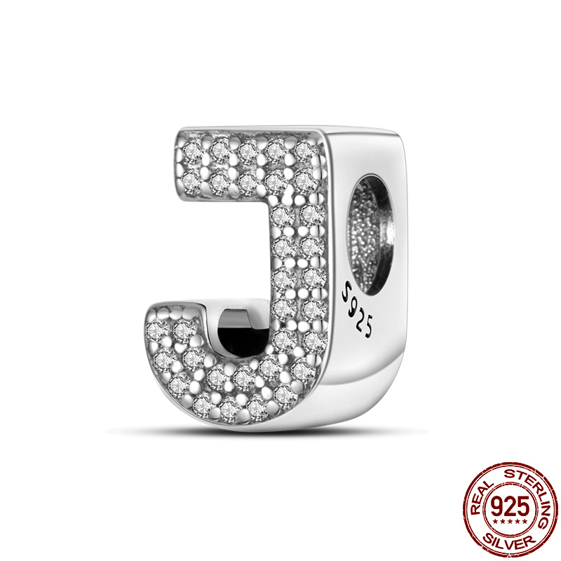26 A-Z Alphabet perles 925 en argent Sterling lettre d'amour breloque ajustement Original Pandach bracelet à breloques Bracelet CZ Zircon perle bijoux: Violet
