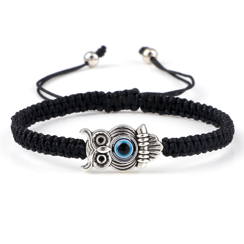 Pulsera ajustable de ojo de la suerte para hombre y mujer, brazalete trenzado de cuerda de hilo rojo hecho a mano, amuleto de búho, joyería de la amistad: Estampado en caliente