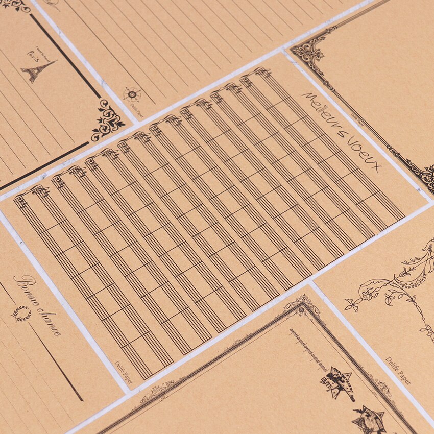 8PCS Vintage Letter Paper Kraft Paper 8 Pattern Letterhead Romantic Love Letter Paper Student Stationery Supplies