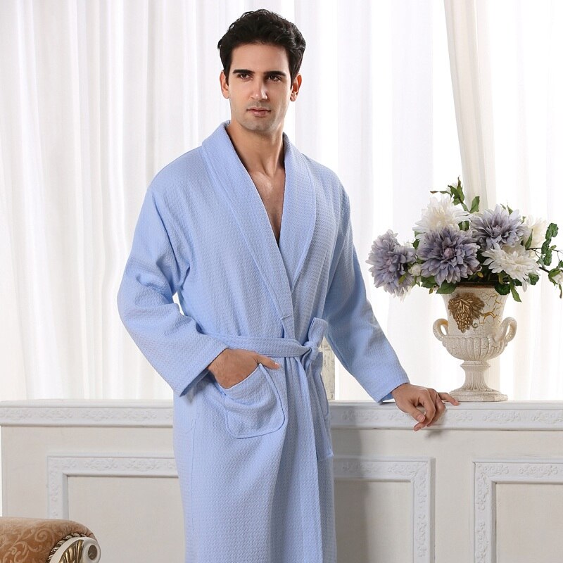 Herre badekåpe bomull vaffel herre kappe nattkjole herre kappe badekåpe fleece badekåpe morgenkåper pyjamas søvn slitasje hvit blå