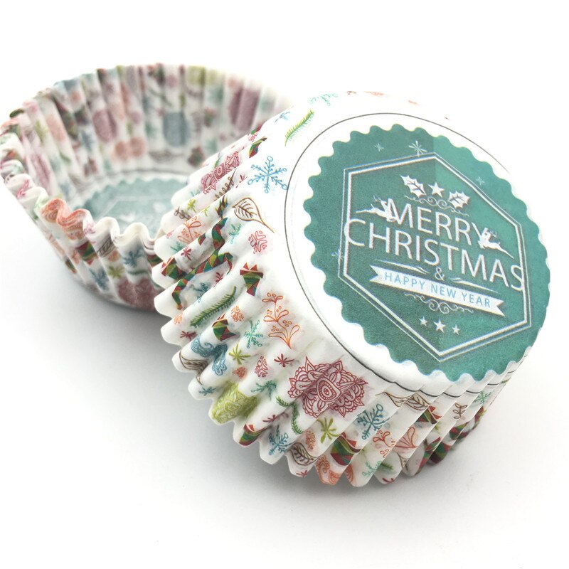 100 stks/partij Vrolijk Kerstfeest papier cake tray mold cupcake liner bakken cup Kerst cupcake decoreren gereedschappen