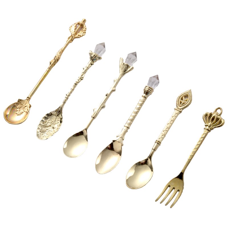 6 stk royal retro ske sæt sæt palads stil borddekoration bestik dessert ske kaffe skeer metal udskæring frugt gaffel skeer: 01