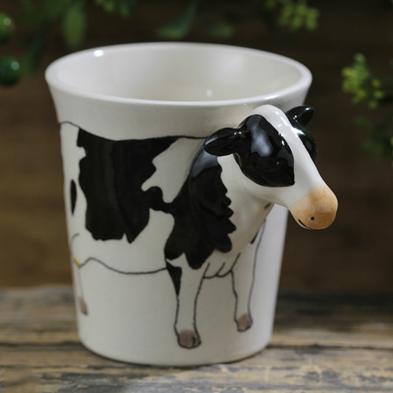 3D Animal Mug Hand-painted Cow Coffee Cup Cartoon Milk Breakfast Mug Ceramic Cup