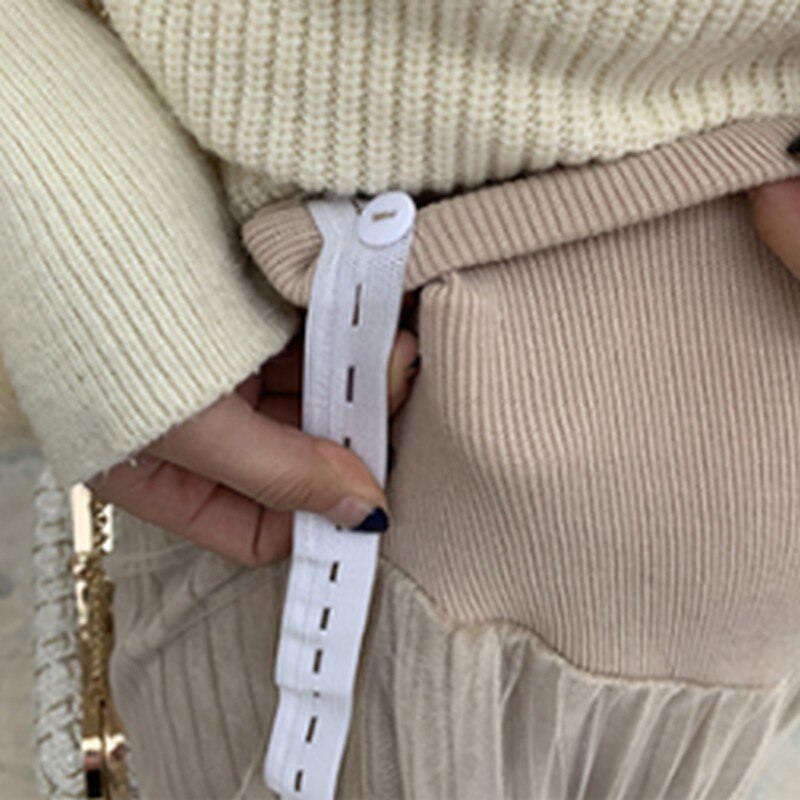 Lifting de l'estomac élasticité réglable maille plissée épissure maternité longue jupe couleur unie décontracté coréen taille haute jupe enceinte