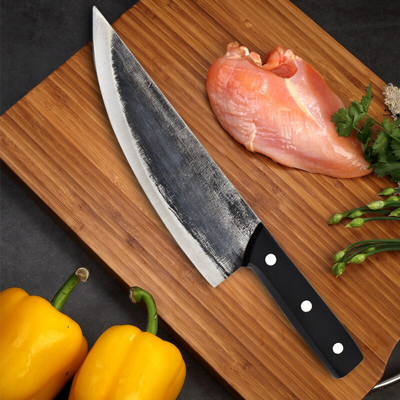 Mão-forjada faca de desossa pequena faca de cozinha com alça de madeira de cor preta para matar peixes e porcos e ovelhas.