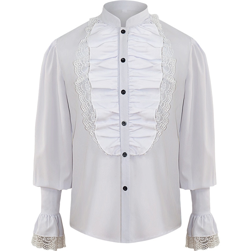 Mænd pirat skjorte vampyr renæssance viktoriansk steampunk gotisk flæsede middelalderlige halloween cosplay kostume tøj chemise toppe