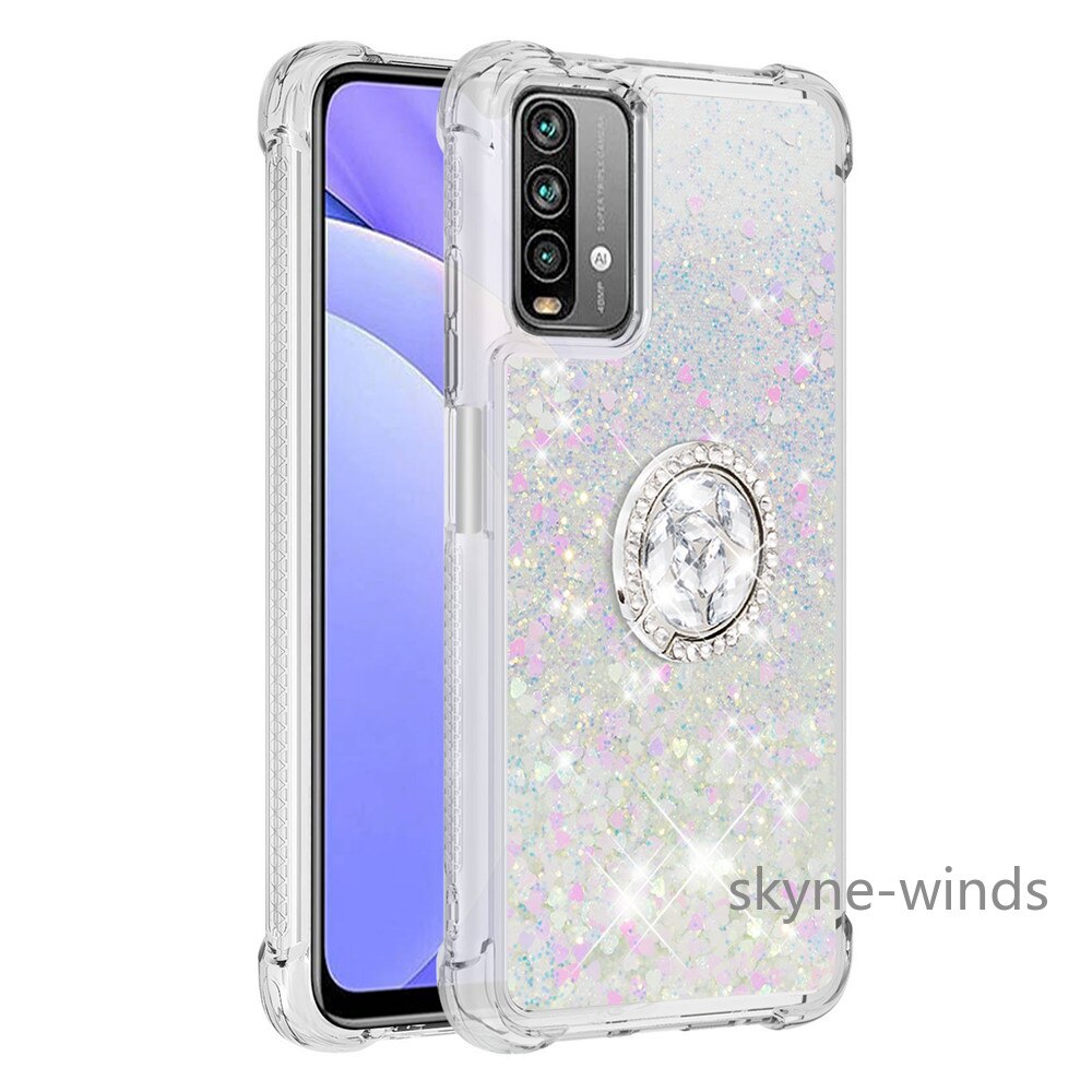 Para Xiaomi M3 Nota 9 4G Redmi 9 de 9T teléfono caso S21 Ultra 5G de diamantes de imitación anillo hebilla Anti-colisión de la funda con arena movediza coque: for Redmi 9T case / 1