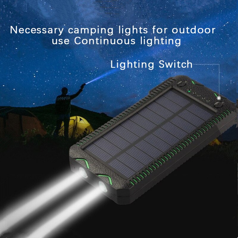 50000Mah Solar Mobiele Power Bank Met Ontsteker Sos Led Waterdichte Power Pack Outdoor Emergency Backup Externe Batterij