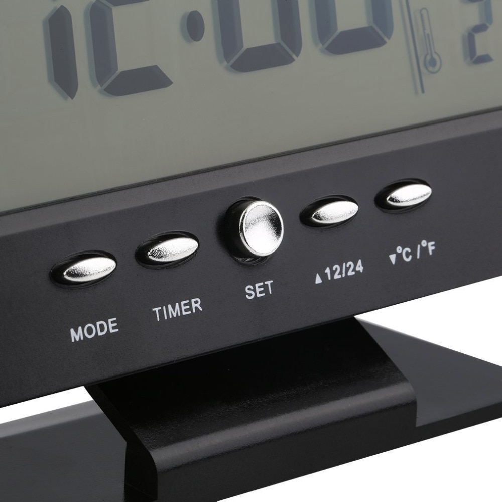 Voice Control Back-light LCD Alarm Clock Weather Monitor Calendar With Timer Sound Sensor Temperature Decor Desktop Table Clock