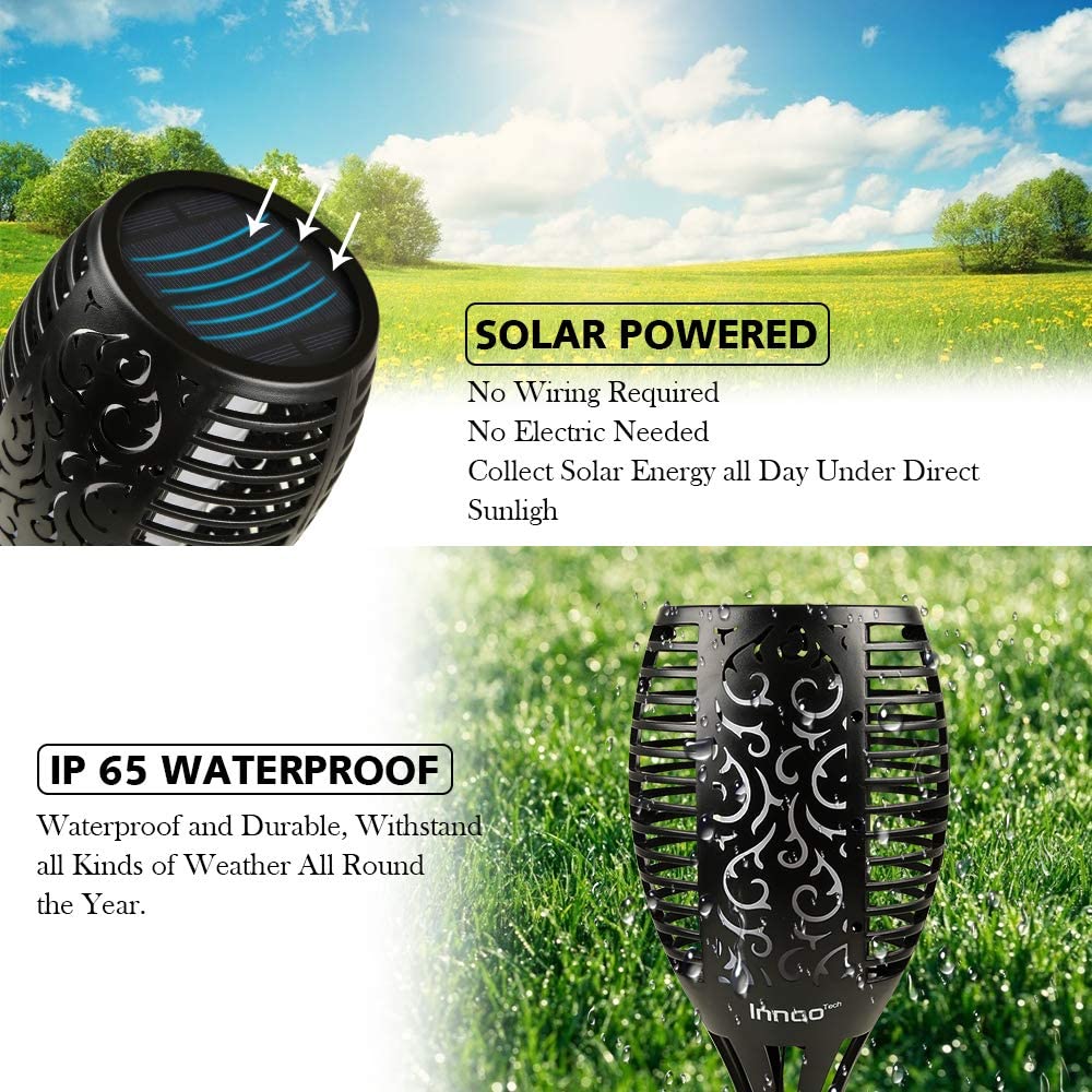 Solar Torch Light Outdoor 96 Led Tiki Torches with Flickering Flame and Three Lighting Modes Waterproof Decoration Lighting