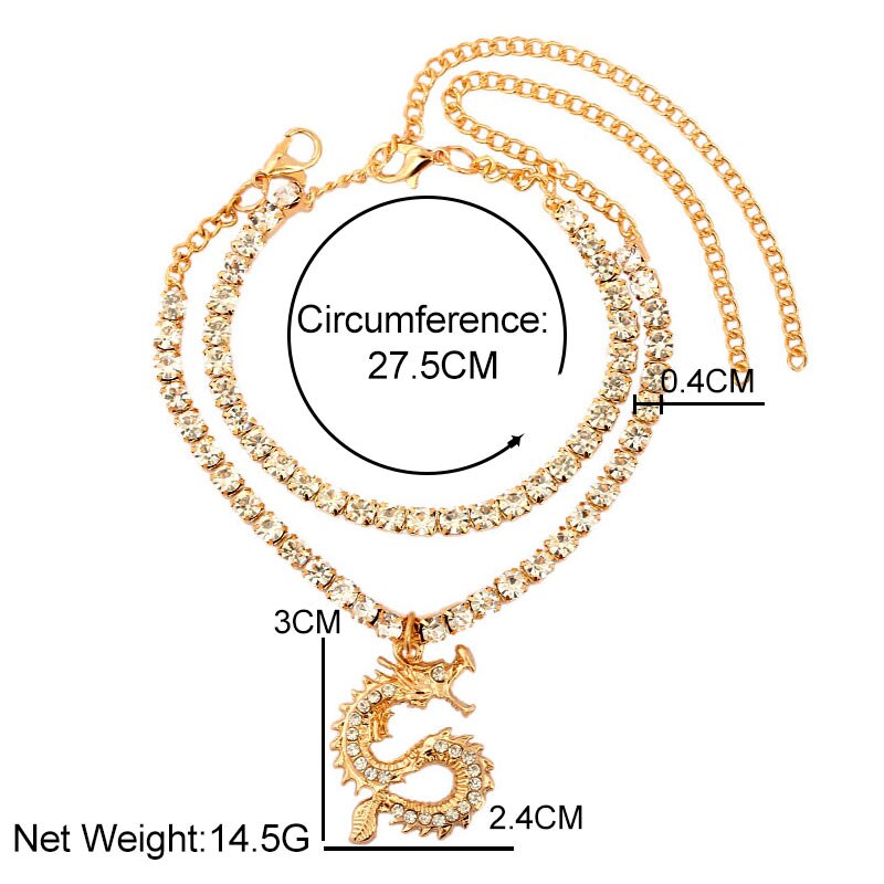 Nuova cavigliera di cristallo della catena di tennis del drago di Bling per il commercio tutto&#39;ingrosso dei gioielli della catena del piede della cavigliera del cristallo di rocca di colore dell&#39;argento dell&#39;oro di modo delle donne