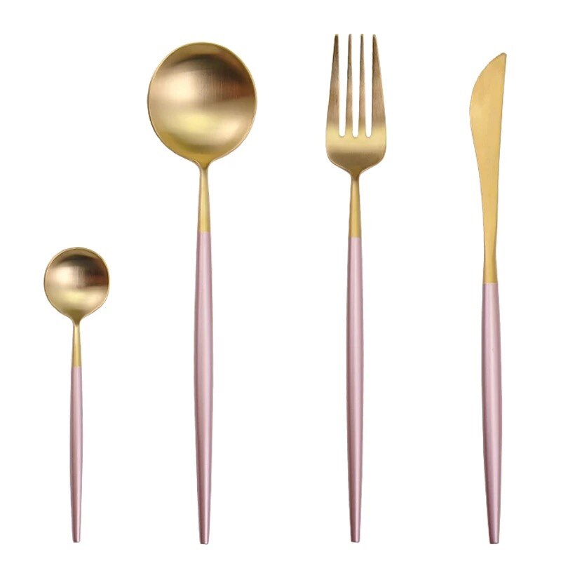 Roze Goud Serviesje 304 Roestvrij Staal Westerse Bestek Keuken Voedsel Servies Vork Mes Scoop Zilverwerk Set: 05 4Pcs