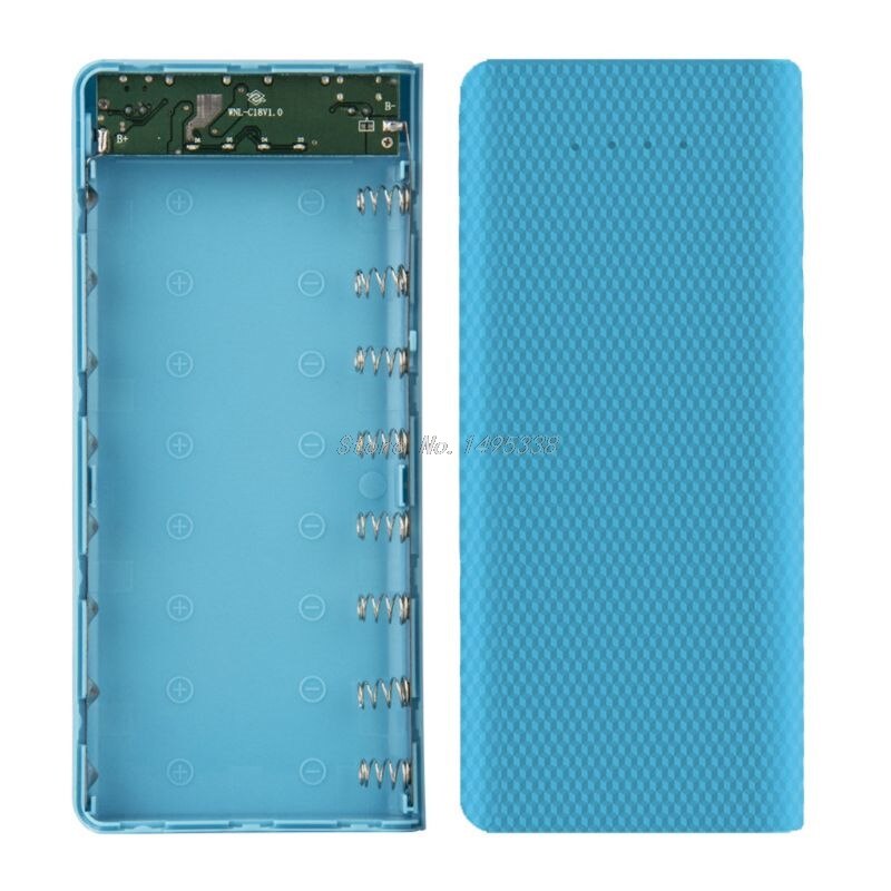 Indicator Dual USB 8x18650 Battery Case Power Bank Shell Portable External Box without Battery Powerbank Protector: Blue