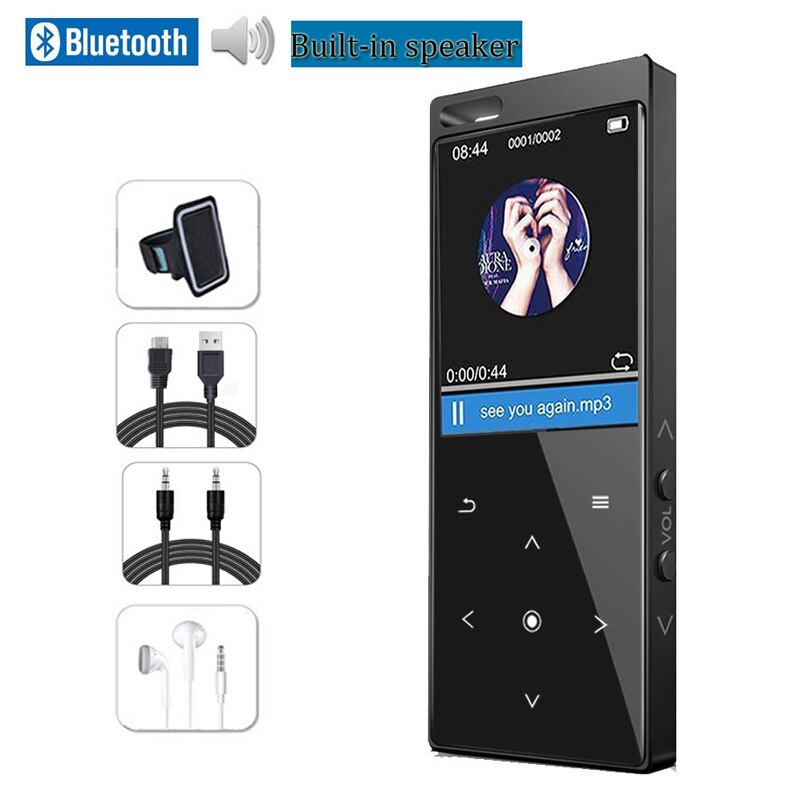 Reproductor MP3 portátil Bluetooth 4,2 8GB / 16GB con altavoz HIFI música con grabación de Video FM E-book Walkman Mini SD hasta 128G: C12-Full-Set-Black / 8 GB