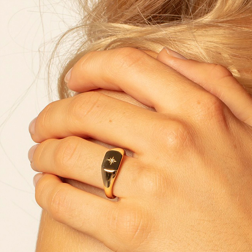 Anello con sigillo Stella vintage in oro stile europeo gioielleria raffinata nostalgica per le donne Estate nuovissimo regalo in argento sterling puro 925