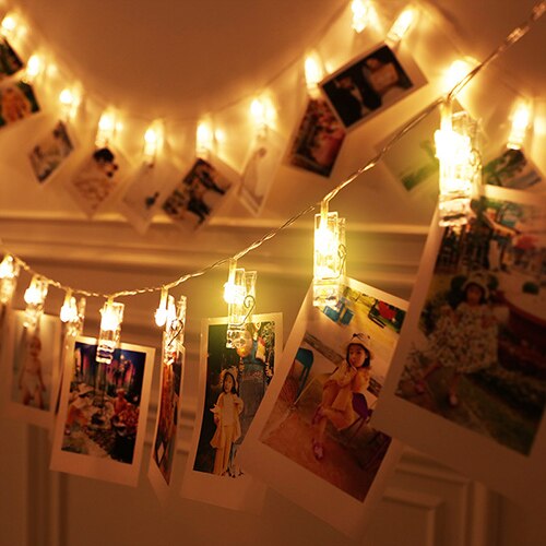 Garland Card Photo Clip Led String Light 1/2/4M Led Fairy Light Bedroom DIY Clothespin Shapes Battery Christmas Decorative Lamp: warm white / 4m 40leds