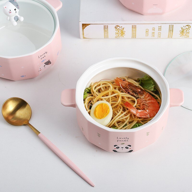 Ceramic Bowl Cute Ramen Instant Noodle Instant Bowl Cup Kawaii Japanese Kids Lunch Bento Box With Tableware Container