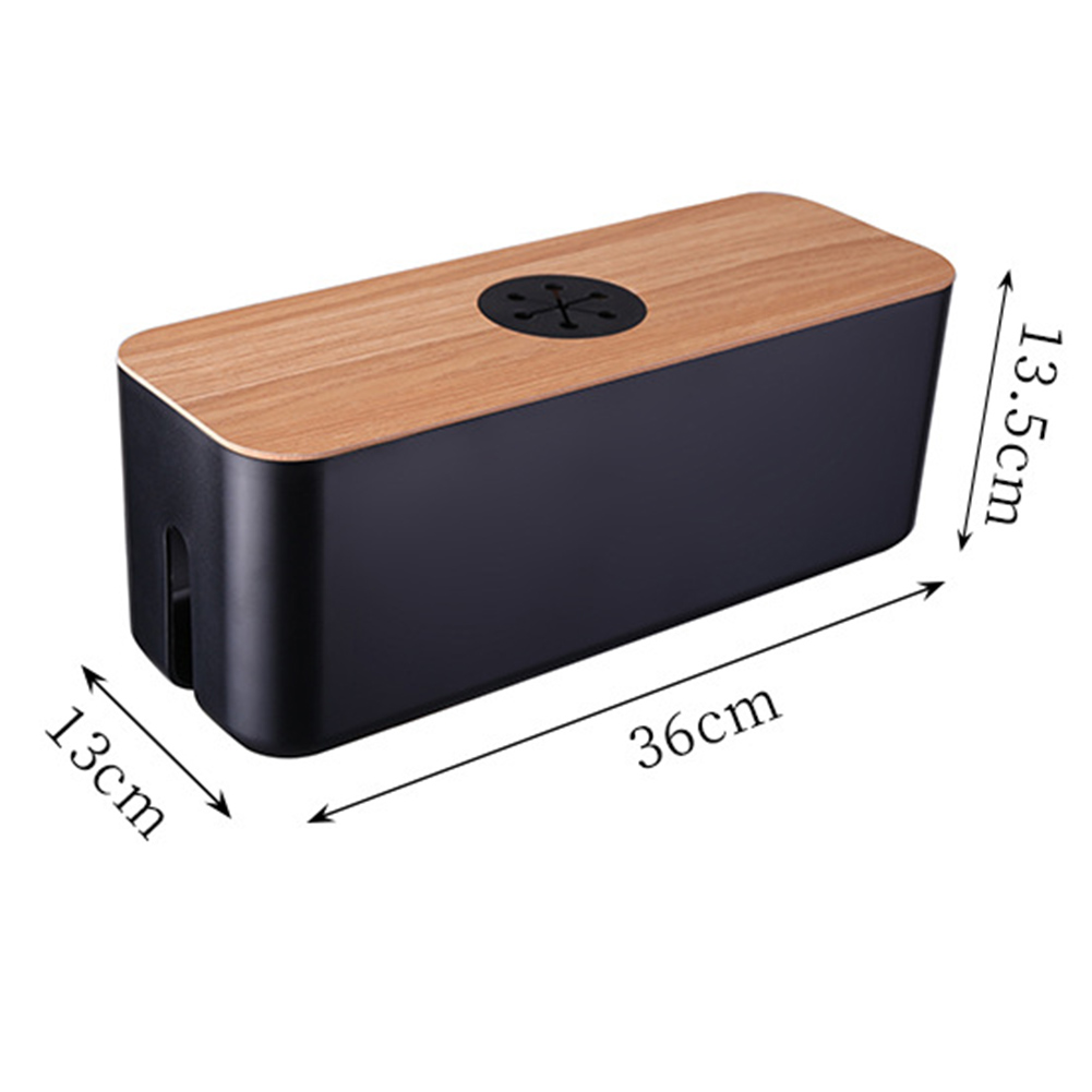 Boîte de rangement de fil avec couvercle en bois tablette téléphone, organisateur de prise de réseau de ligne, ensembles de gestion de chargeur domestique: Black XL