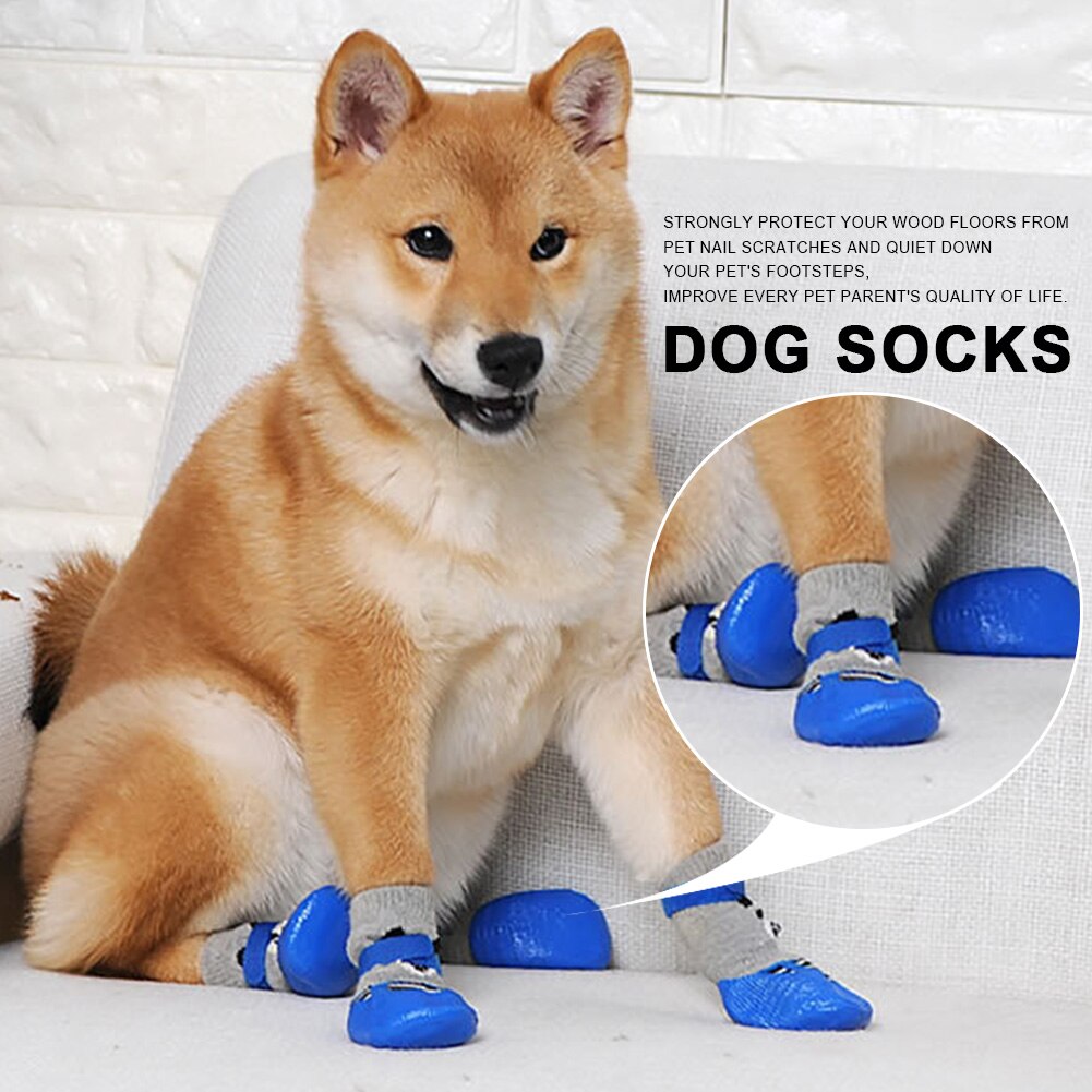 2 paar antislip sokken voor thuis, hardhouten vloeren, winterpootbescherming voor honden, elastisch, sterke tractiecontrole met verstelbare banden
