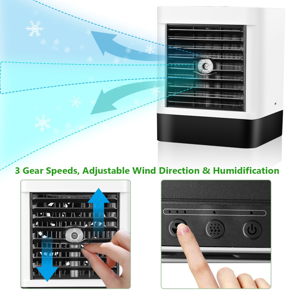 USB Home Mini Air Conditioner Portable Air Cooler 7 Colors LED Personal Space Cooler Fan Air Cooling Fan Rechargeable Fan Desk