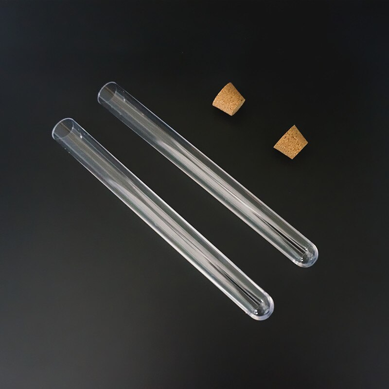 Tubos de ensayo de plástico transparente con corcho, tubo redondo de ensayo de laboratorio, tapón de plástico transparente, vial, 15x150mm, 50 Uds.