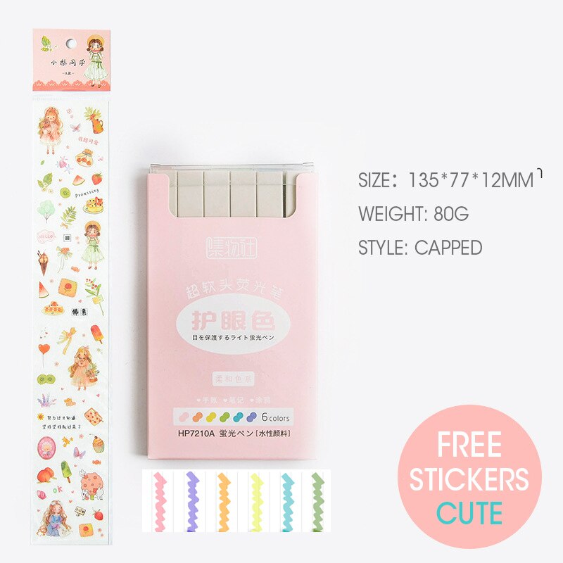 Andstal-rotulador subrayador de Color, 6 colores/juego, punta suave oblonga, morandy rotulador de Color único, marcador escolar, papelería, hilighter: 6 Soft Colors Set