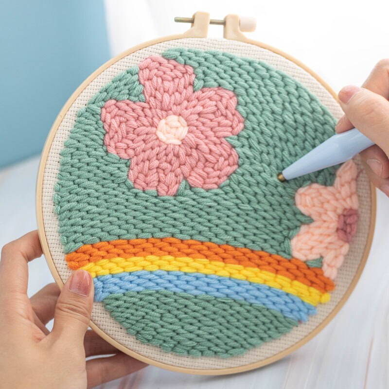 DIY Flower Punch Needle Embroidery Kit Punch Needle Cross Stitch for Beginner Handcraft Wall Painting Home Decor