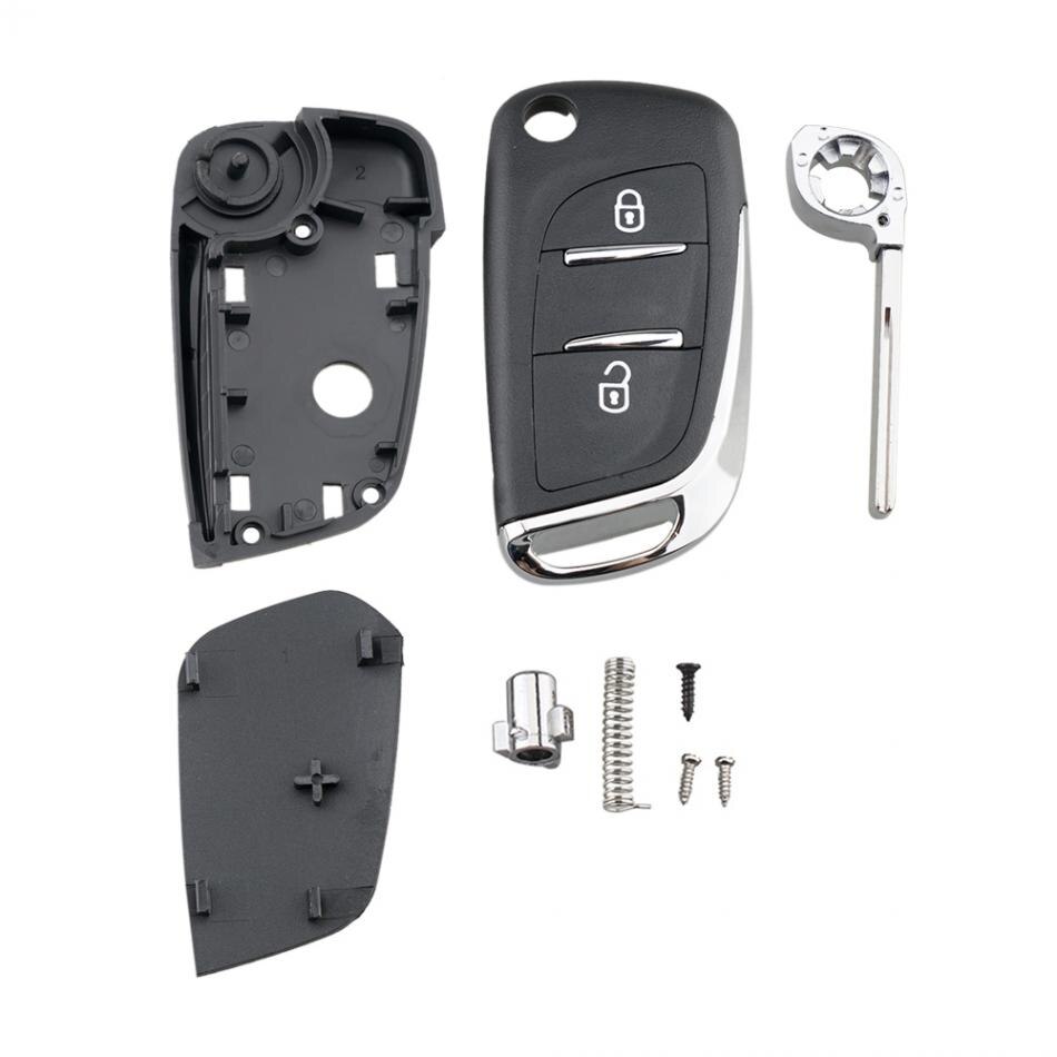 Car Key Case Replacement 2 Buttons CE0523 Modified Flip Folding Key Shell with HU83 Blade Fit for Peugeot 306 407 807