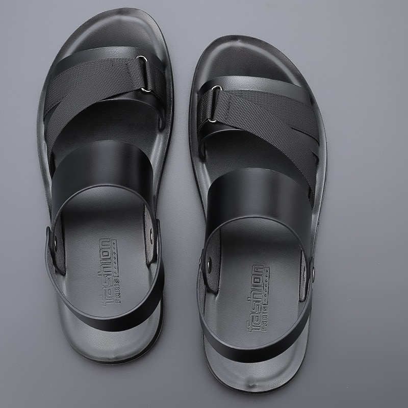 Yomior sommer blødt læder mænd sko afslappet lejligheder slip-on komfortable herre sandaler strand arbejde klipklapper hjemmesko sort blå