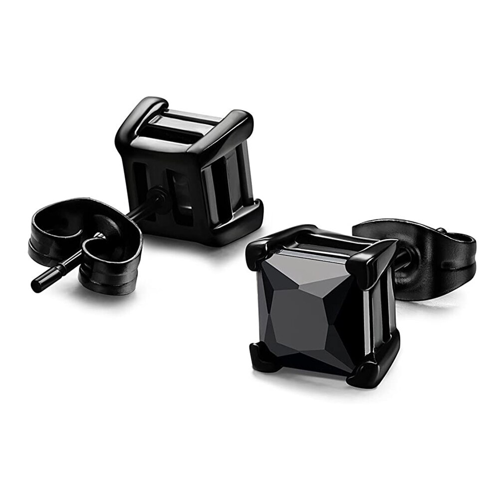 3 Pairs Stainless Steel Black Stud Earrings for Men Women CZ Earrings 6mm Available