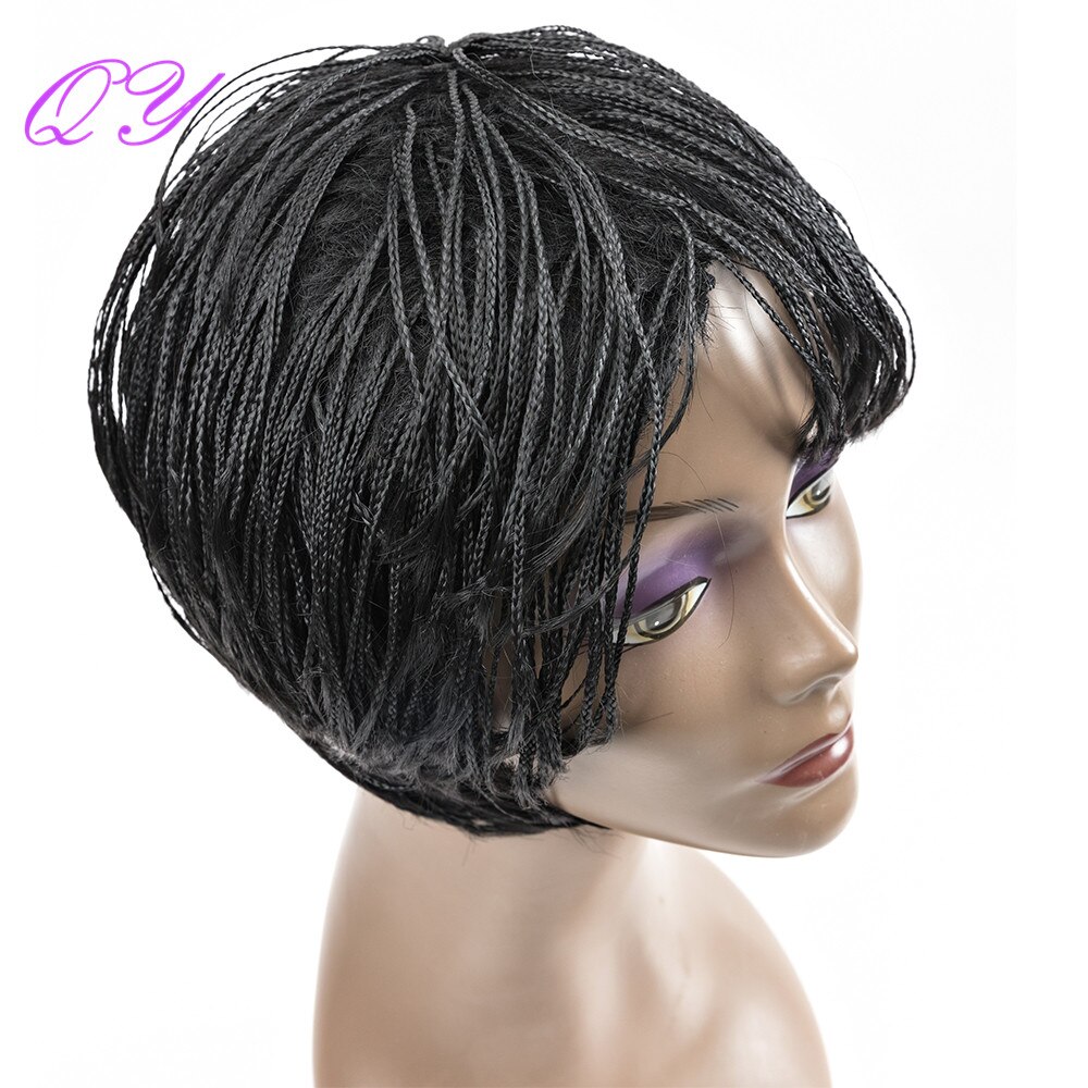 QY Hair Short Synthetic Braid Box Braided Wigs Crochet Braiding Hair Wig High Heat Synthetic Fiber Hair For Black Women