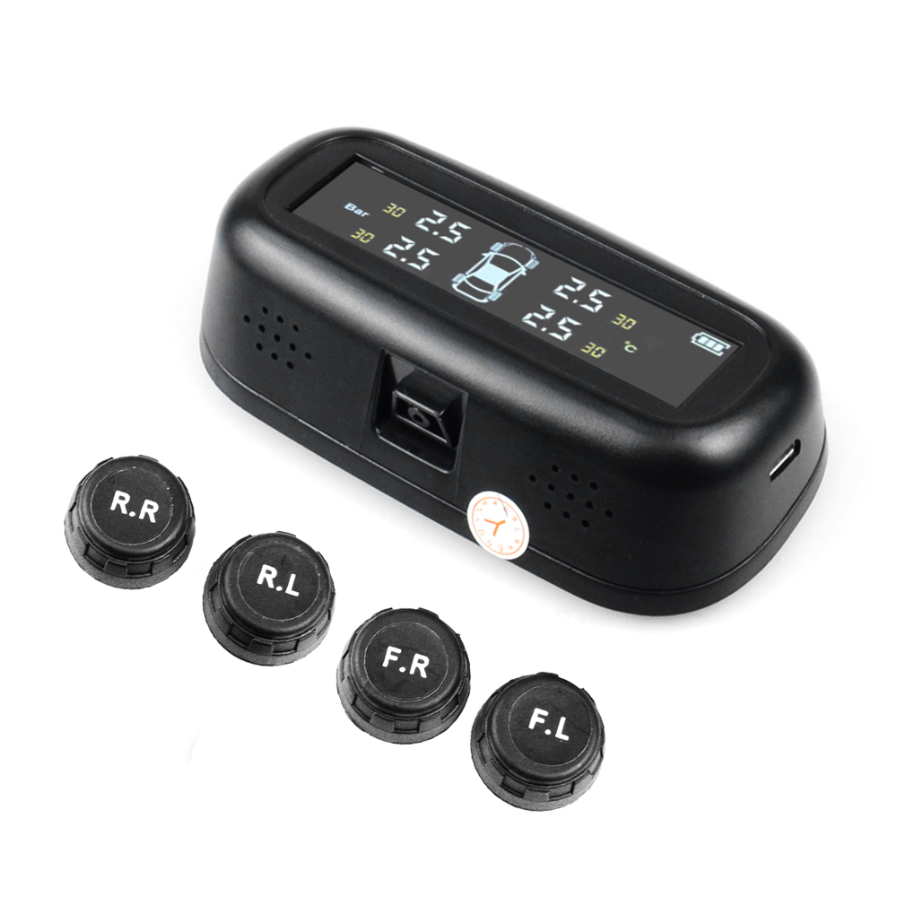 Solar Energy Smart Car TPMS Tire Pressure Monitoring System Digital LCD Display Auto Security Alarm Systems with Sensors