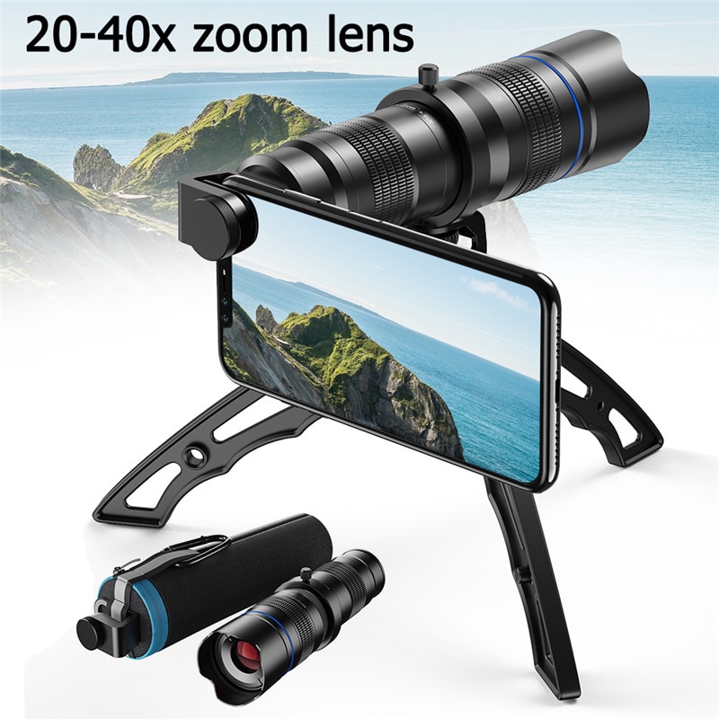 Valgfri  hd 20x-40x zoom mobil teleskop teleobjektiv monokulær mobil linse med selfie stativ til iphone alle smartphones