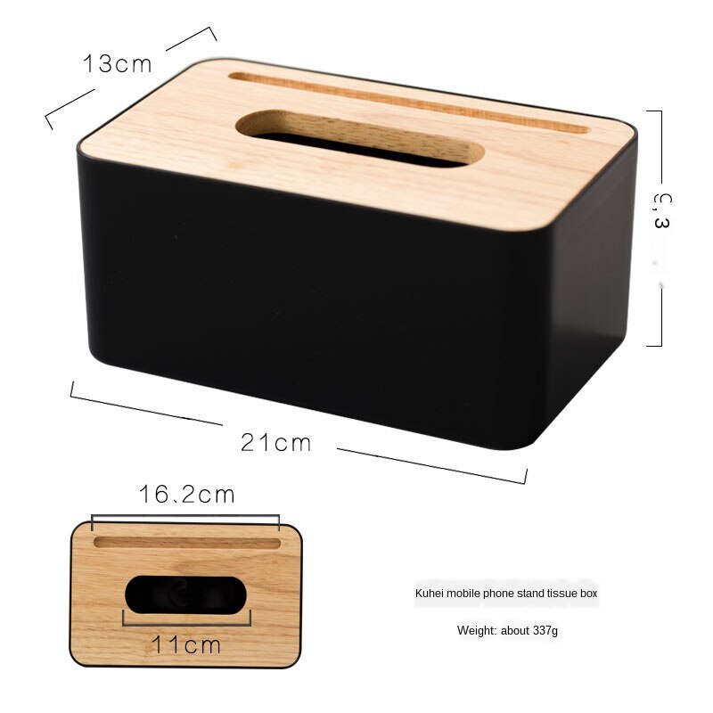 Modern Black Color Tissue Containers with Phone Holder Wood Cover Seat Roll Paper Tissue Canister Cotton Pads Storage Box WY: D