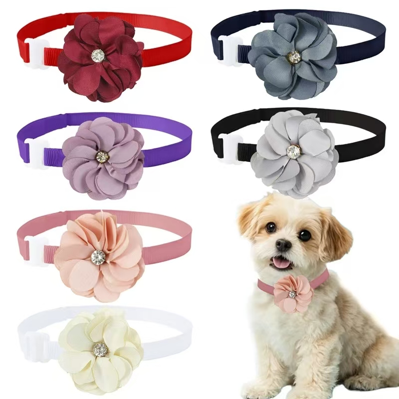1/6 Uds. Collares para perros hechos a mano, pajaritas ajustables con flores para perros, corbatas de encaje para perros, pajaritas para mascotas, accesorios de aseo para perros: YELLOW