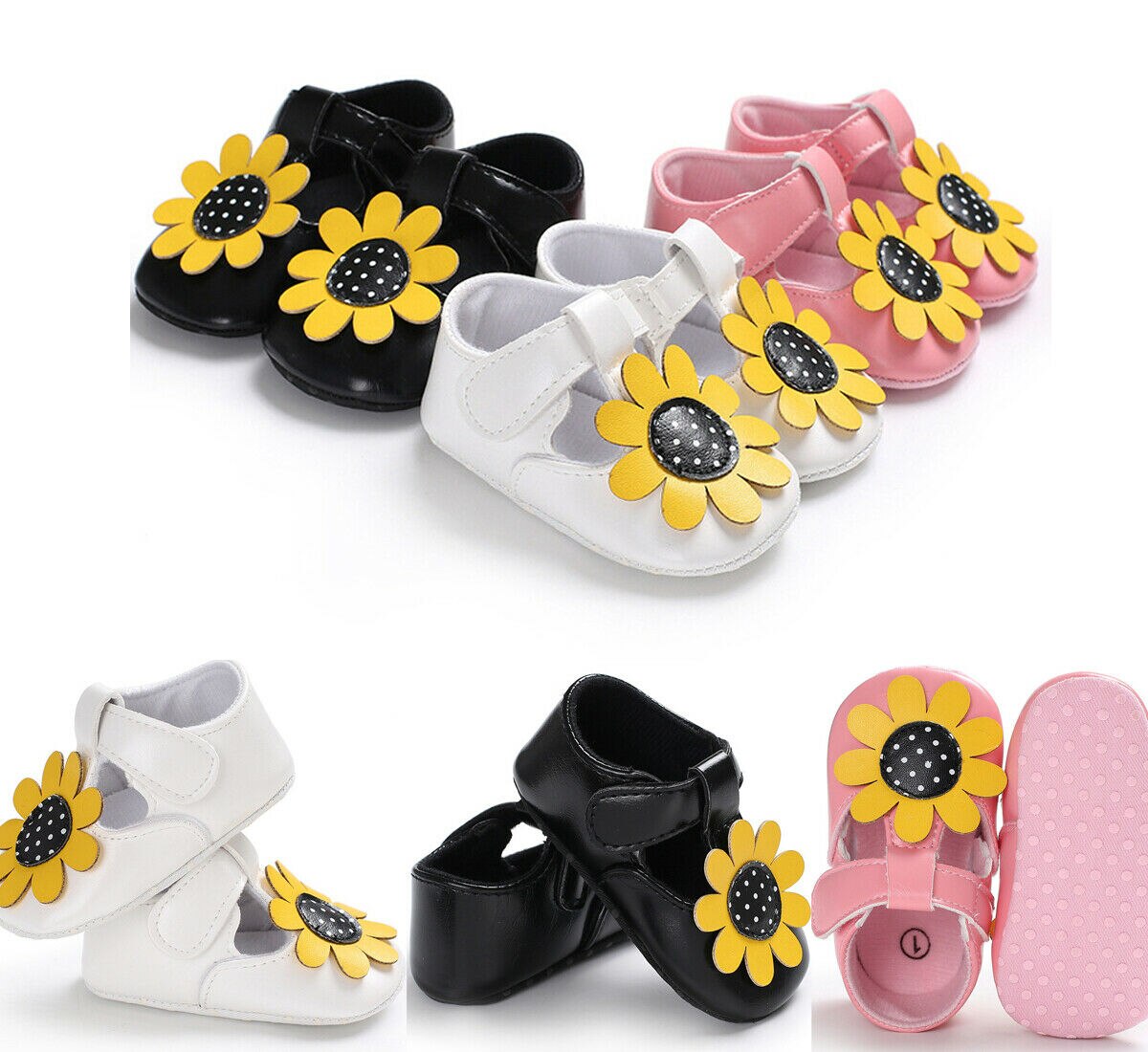 Newborn Baby Girl Sandals Leather Shoes Sunflowers Cute Shoes