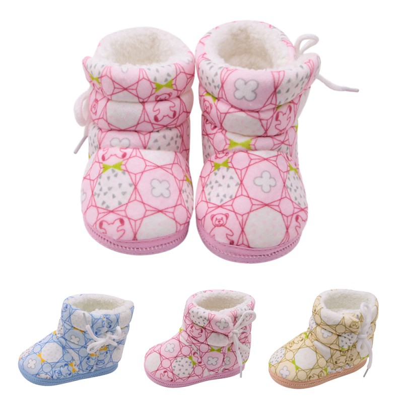 Weixinbuy baby sko baby støvler støvletter pige ffloral print tyk vinter blød spædbarn dreng varm sko 0-18m