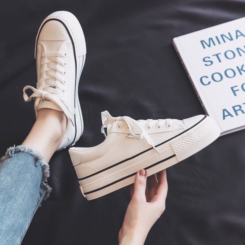 Woman Platform Shoes Women Shoes Casual Solid Canvas Sneakers Classic Women Casual Shoes Sneakers White: White / 5