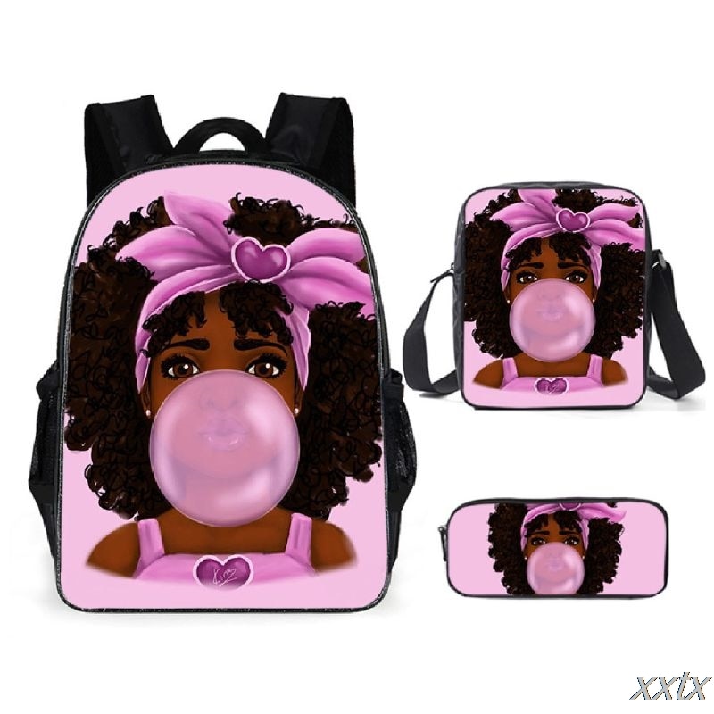 Afrikanische Mädchen 3 teile/satz Rucksack 3D Druck Schule Schüler Bookbag Reise Laptop Daypack Schulter Tasche Bleistift fallen