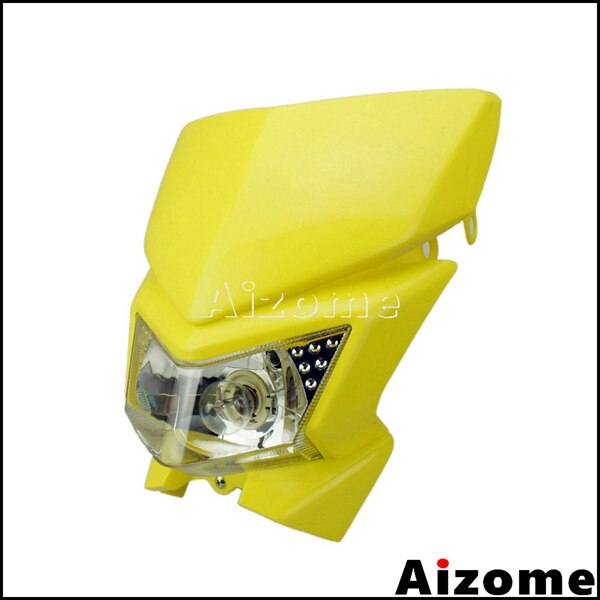 Universele Enduro Motocross Koplamp 12V 35W Dual Sport Motorcycle Wit Kuipje Voor Crossmotor Klx Kx Klr kl Moto: YELLOW