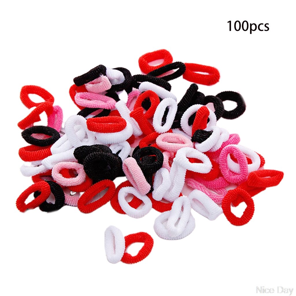 100 stk piger 1.5cm farverige små ring elastiske hårbånd hestehaleholder gummibånd scrunchie børnehår  my14 20: Farve 2